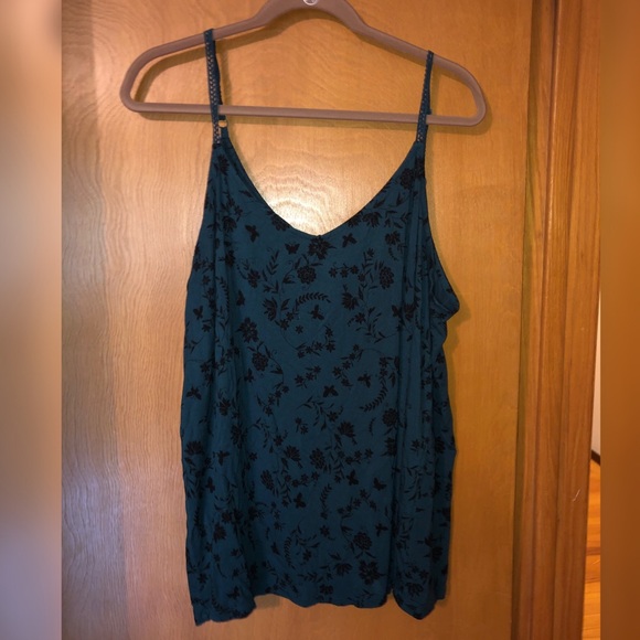 torrid Tops - Dark teal cami with black floral and butterflies